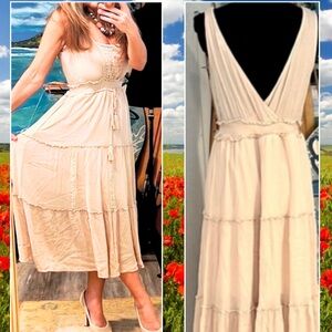 Baeverly,Gorgeous Lined,Cream,TwirlAble Dress,Faux Embellis’d Drawstring,Size M